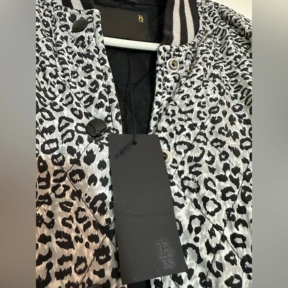 R13 shrunken‎ quilted roadie jacket silk leopard - Picture 11 of 16
